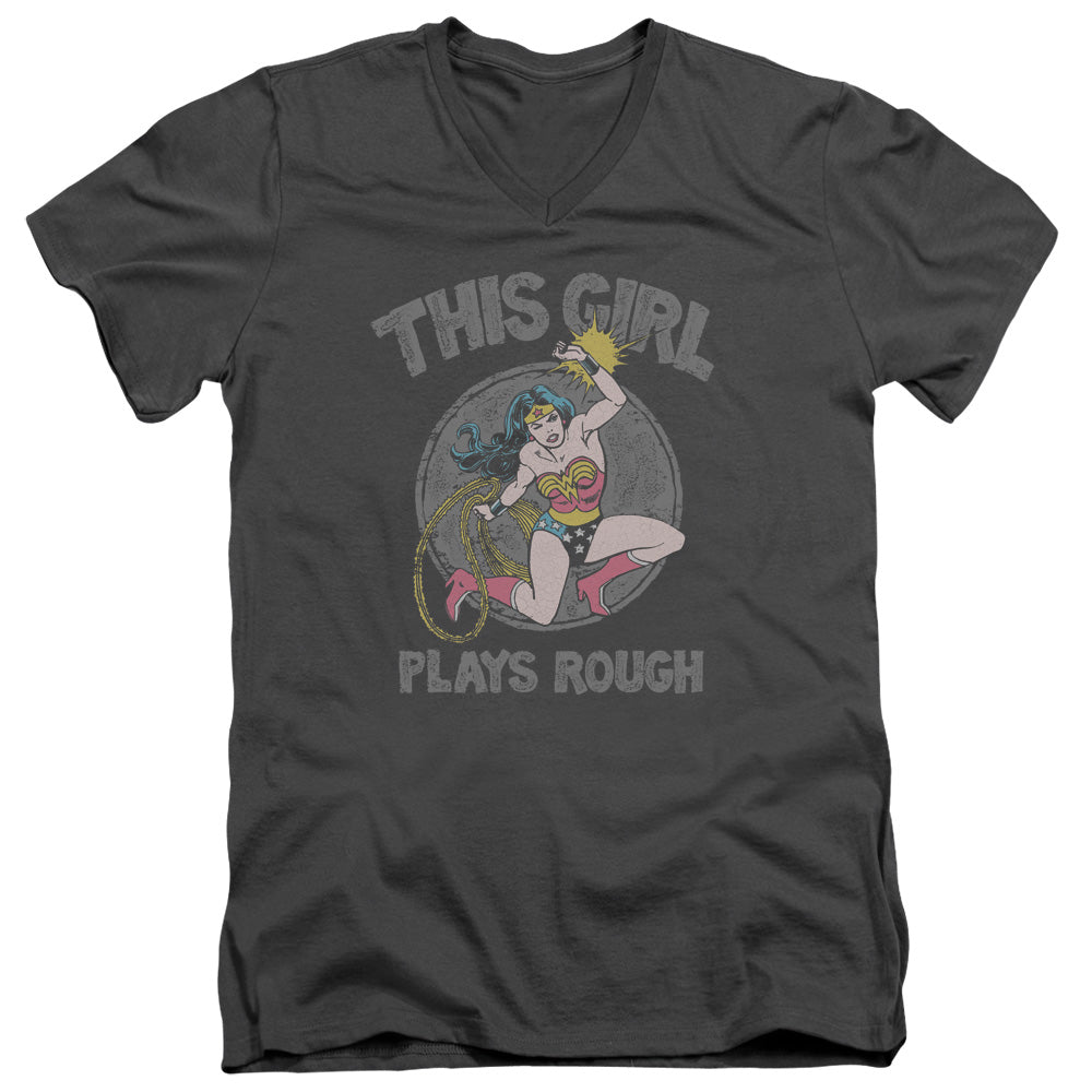 DC PLAYS ROUGH - S/S ADULT V-NECK - CHARCOAL T-Shirt