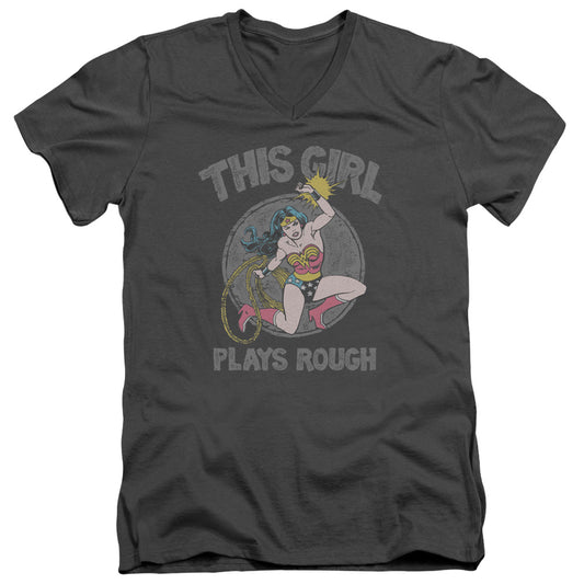 DC PLAYS ROUGH - S/S ADULT V-NECK - CHARCOAL T-Shirt
