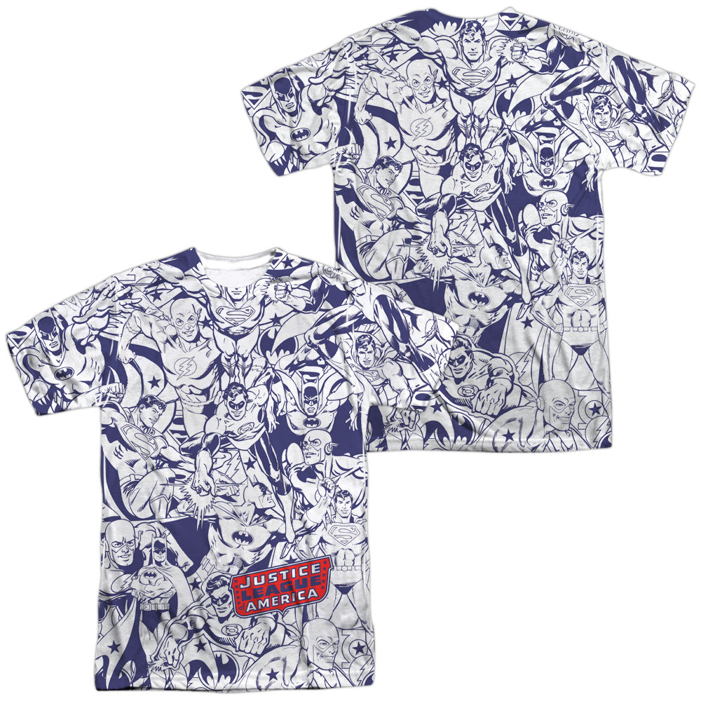 Dc - Justice All Around (Front/back Print) -  Short Sleeve Adult 100% Poly Crew - White T-shirt