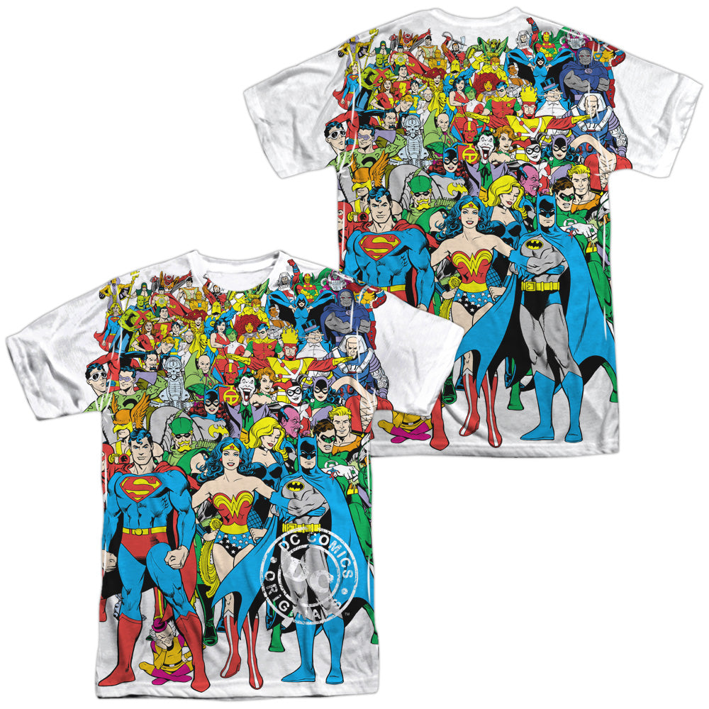 Dc - Original Universe (Front/back Print) -  Short Sleeve Adult 100% Poly Crew - White T-shirt
