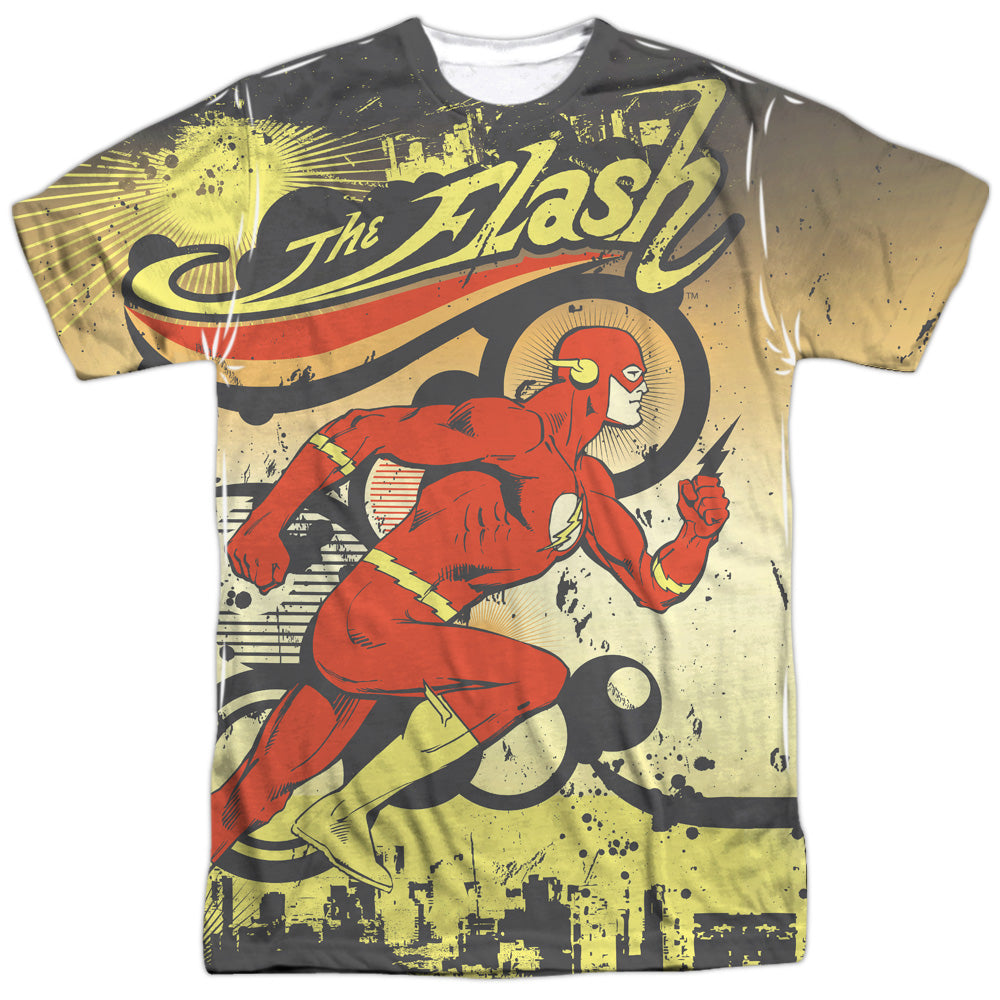 Dc Flash - Just Passing Through -  Short Sleeve Adult 100% Poly Crew - White T-shirt