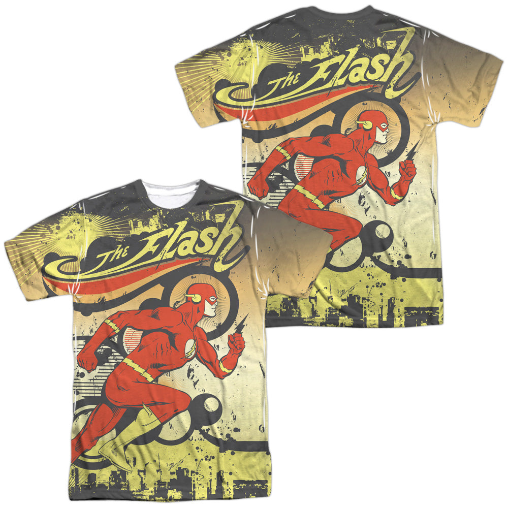 Dc Flash - Just Passing Through (Front/back Print) -  Short Sleeve Adult 100% Poly Crew - White T-shirt