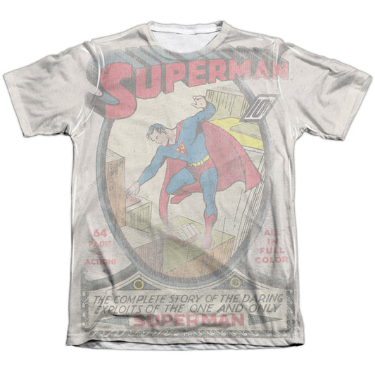 Dc - Superman #1 Distressed - Adult 65/35 Poly/cotton Short Sleeve Tee - White T-shirt