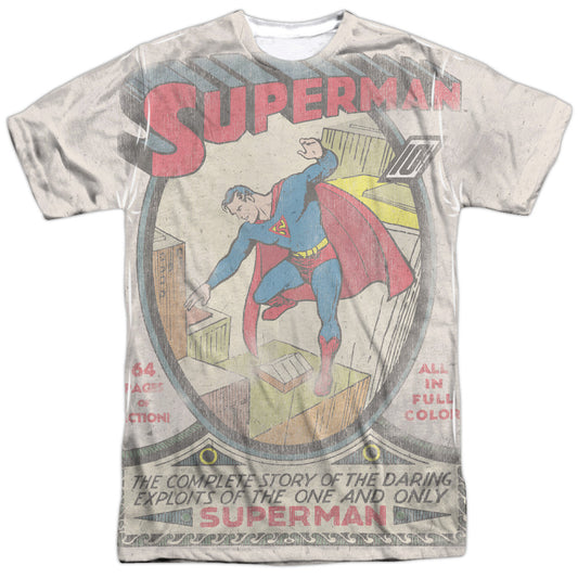 Dc - Superman #1 Distressed -  Short Sleeve Adult 100% Poly Crew - White T-shirt