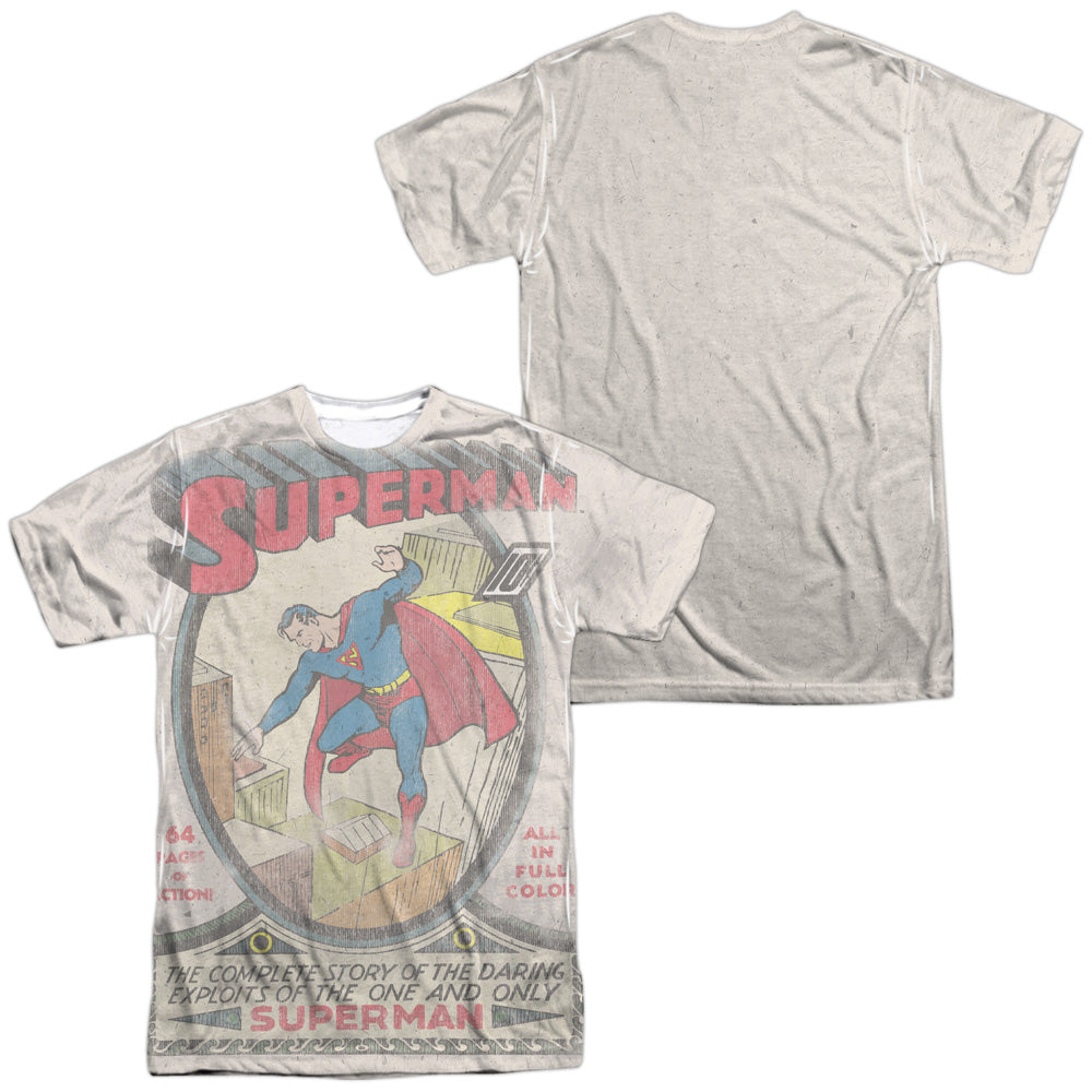 Dc - Superman #1 Distressed (Front/back Print) -  Short Sleeve Adult 100% Poly Crew - White T-shirt