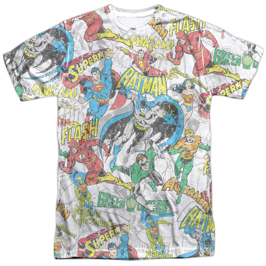 Dc - Super Collage -  Short Sleeve Adult 100% Poly Crew - White T-shirt