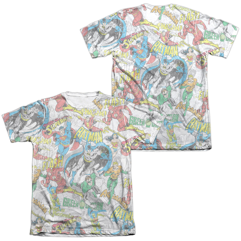 Dc - Super Collage (Front/back Print) - Adult 65/35 Poly/cotton Short Sleeve Tee - White T-shirt