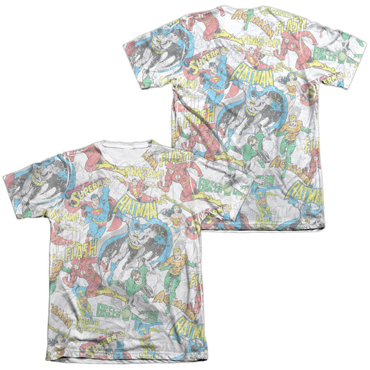 Dc - Super Collage (Front/back Print) - Adult 65/35 Poly/cotton Short Sleeve Tee - White T-shirt
