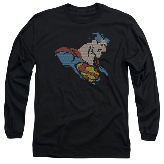 Dc - Lite Brite Superman - Long Sleeve Adult 18/1 - Black T-shirt