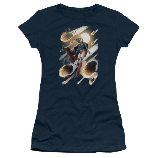 Jla - Supergirl #1 - Short Sleeve Junior Sheer - Navy T-shirt