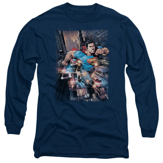 Superman - Action Comics #1 - Long Sleeve Adult 18/1 - Navy T-shirt