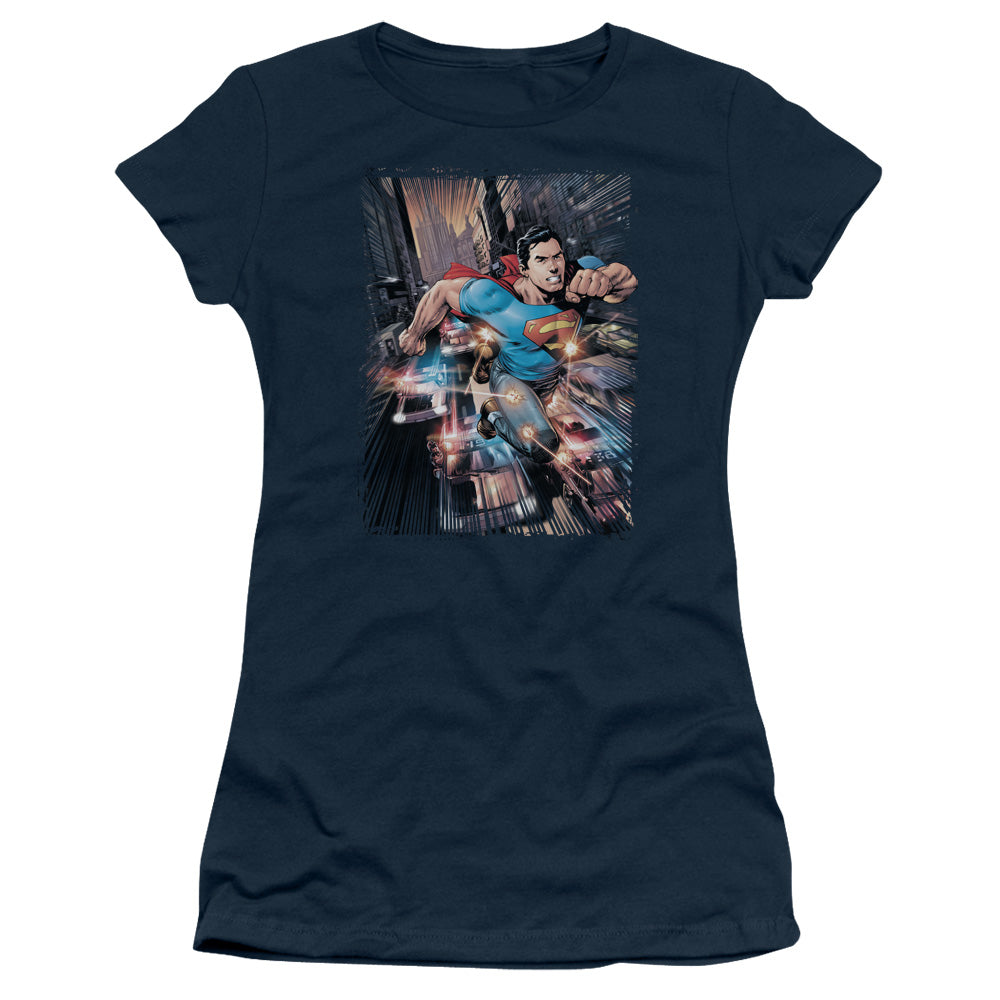 Superman - Action Comics #1 - Short Sleeve Junior Sheer - Navy T-shirt