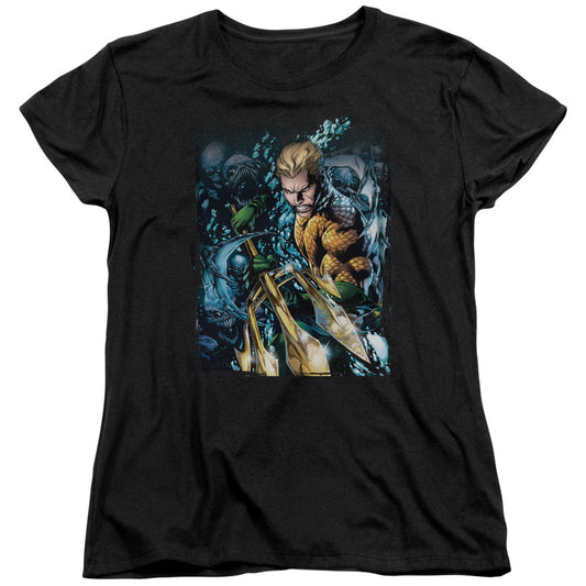 Jla - Aquaman #1 - Short Sleeve Womens Tee - Black T-shirt