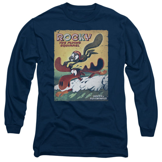 Rocky & Bullwinkle - Vintage Poster - Long Sleeve Adult 18/1 - Navy T-shirt