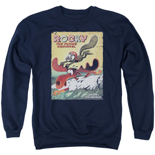 Rocky & Bullwinkle - Vintage Poster - Adult Crewneck Sweatshirt - Navy