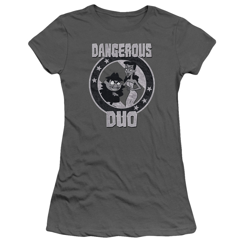 Rocky & Bullwinkle - Dangerous - Short Sleeve Junior Sheer - Charcoal T-shirt