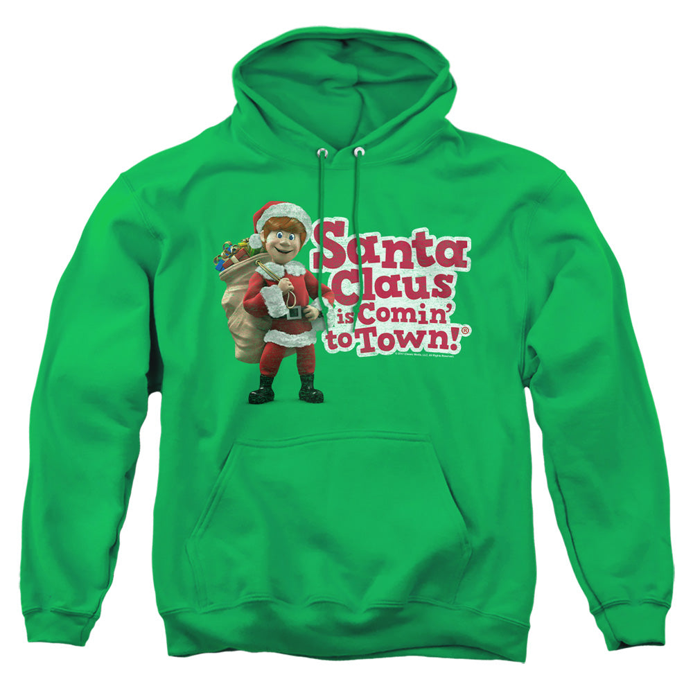 Santa Claus Is Comin To Town - Santa Logo - Adult Pull-over Hoodie - Kelly Green