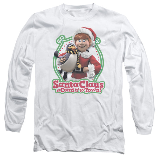 Santa Claus Is Comin To Town - Penguin - Long Sleeve Adult 18/1 - White T-shirt