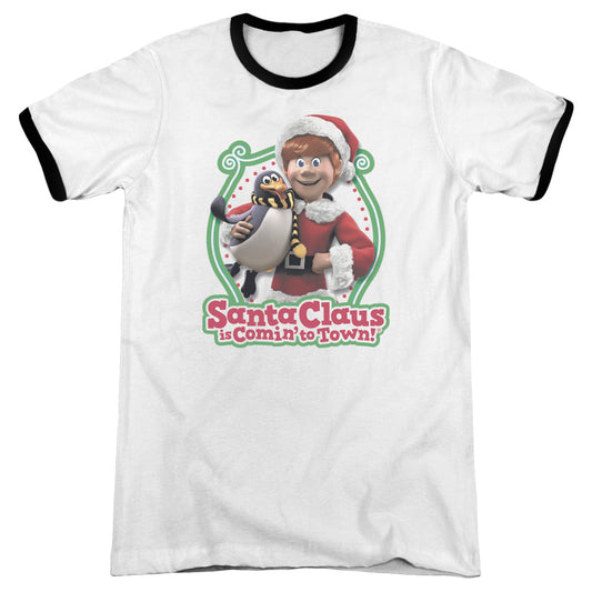 Santa Claus Is Comin To Town - Penguin - Adult Ringer - White/black