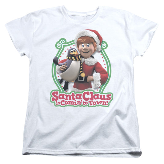 Santa Claus Is Comin To Town - Penguin - Short Sleeve Womens Tee - White T-shirt
