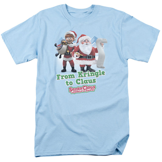 Santa Claus Is Comin To Town - Kringle To Claus - Short Sleeve Adult 18/1 - Light Blue T-shirt