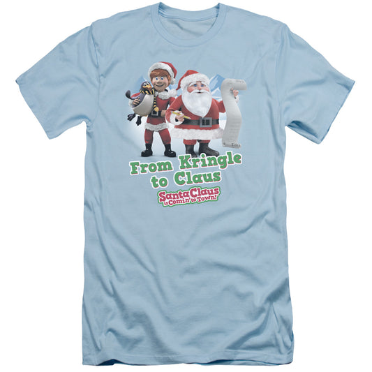 Santa Claus Is Comin To Town - Kringle To Claus - Short Sleeve Adult 30/1 - Light Blue T-shirt
