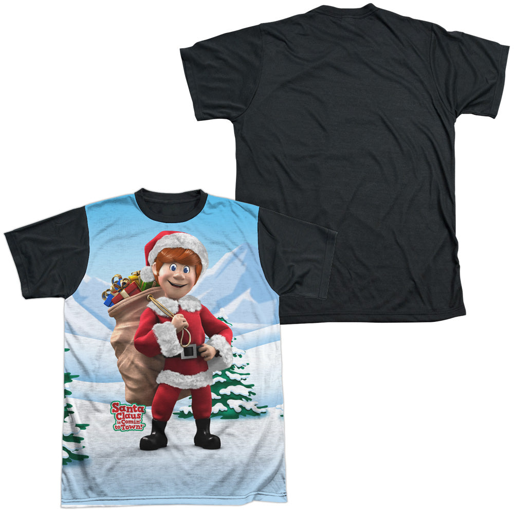 Santa Claus Is Comin To Town - Helpers - Short Sleeve Adult White Front Black Back   - White T-shirt