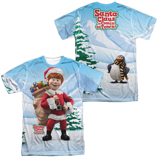 Santa Claus Is Comin To Town - Helpers (Front/back Print) - Short Sleeve Adult Poly Crew - White T-shirt