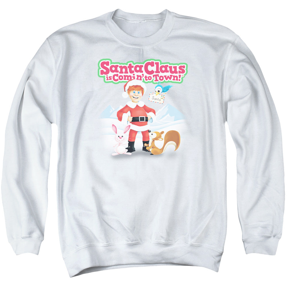 Santa Claus Is Comin To Town - Animal Friends - Adult Crewneck Sweatshirt - White