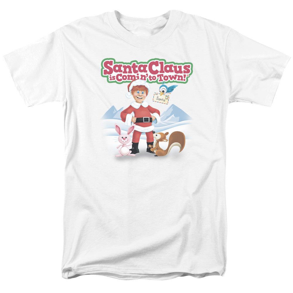 Santa Claus Is Comin To Town - Animal Friends - Short Sleeve Adult 18/1 - White T-shirt