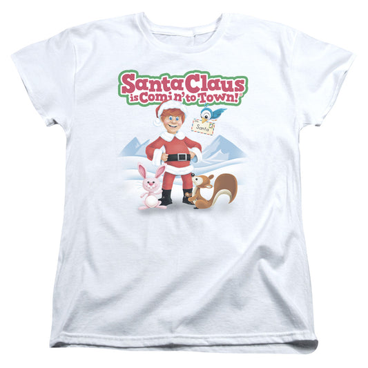 Santa Claus Is Comin To Town - Animal Friends - Short Sleeve Womens Tee - White T-shirt