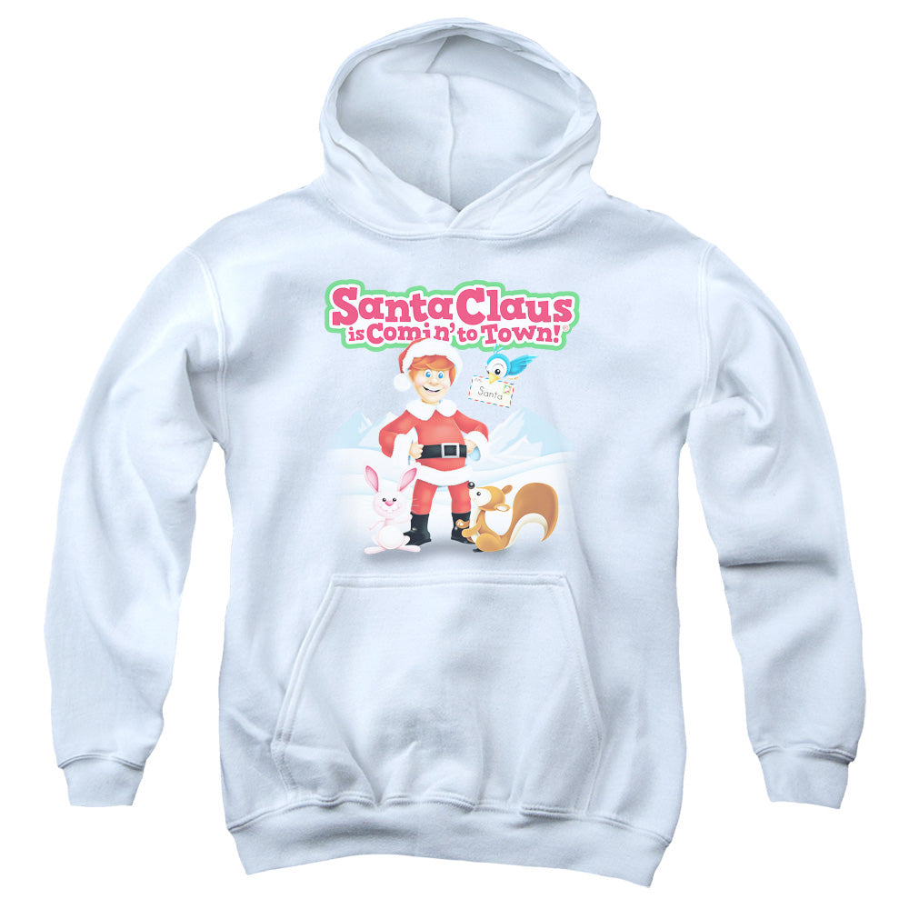 Santa Claus Is Comin To Town - Animal Friends - Youth Pull-over Hoodie - White
