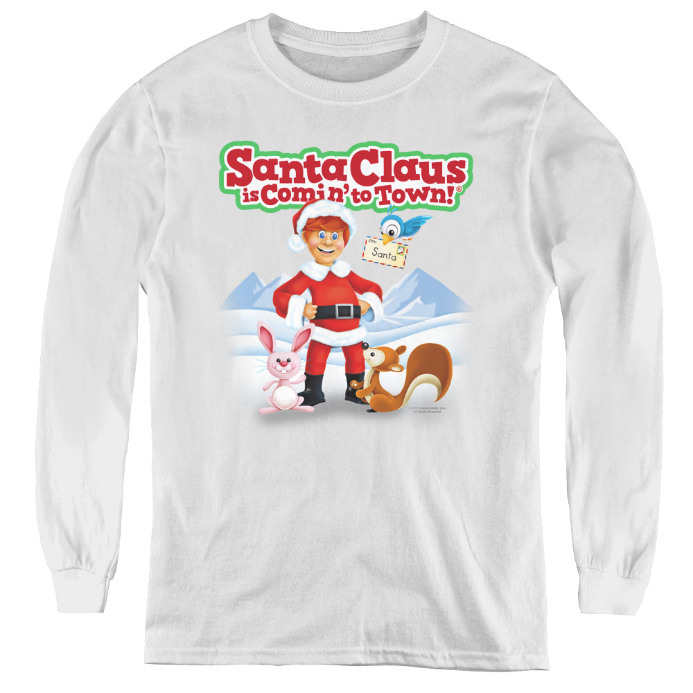 Santa Claus Is Comin To Town - Animal Friends - Youth Long Sleeve Tee - White