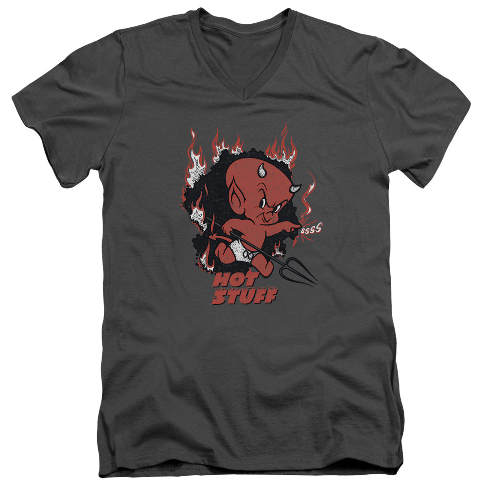 Hot Stuff - Singe - Short Sleeve Adult V-neck 30/1 - Charcoal T-shirt
