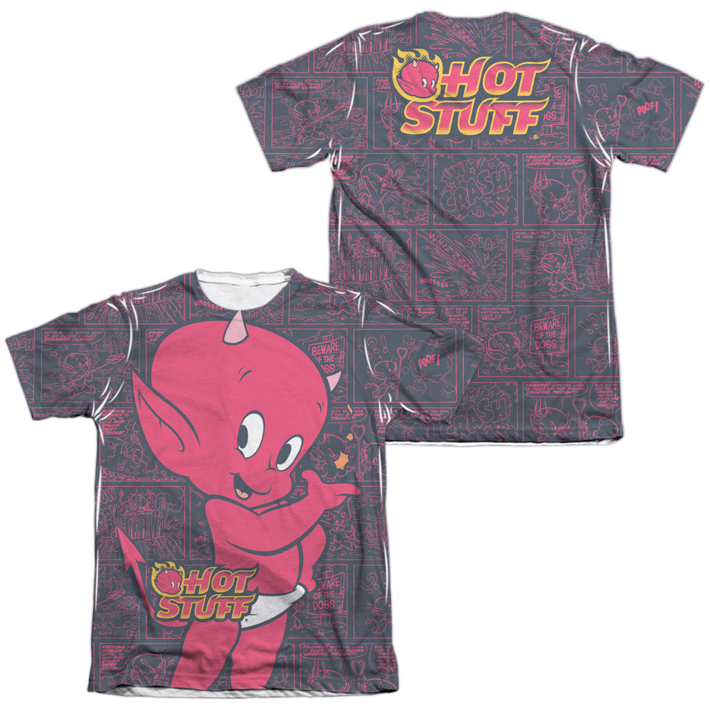 Hot Stuff - Comic Panels (Front/back Print) - Adult Poly/cotton Short Sleeve Tee - White T-shirt