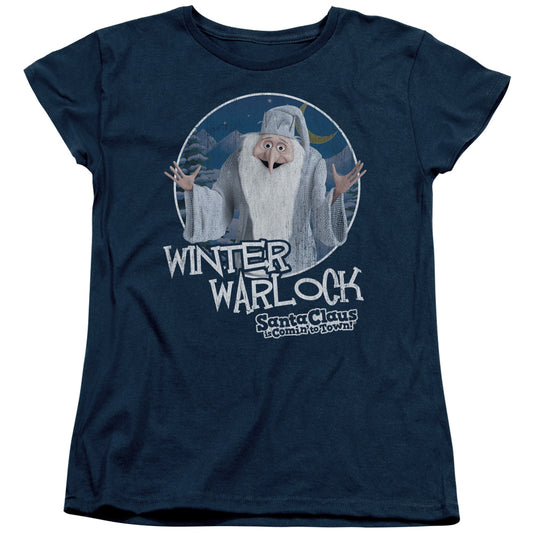 Santa Claus Is Comin To Town - Winter Warlock - Short Sleeve Womens Tee - Navy T-shirt