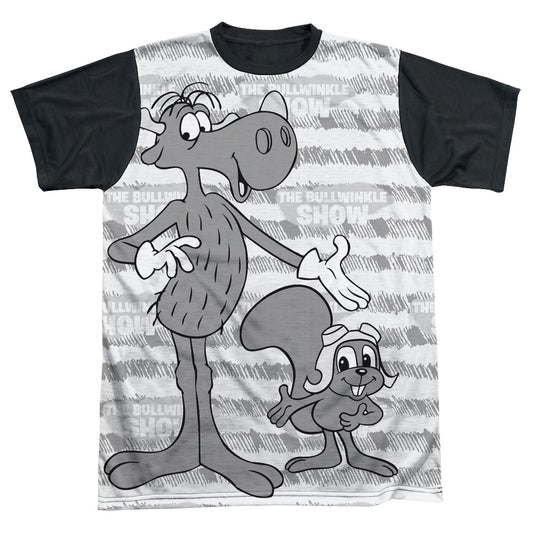 Rocky & Bullwinkle - Main Characters - Short Sleeve Adult White Front Black Back   - White T-shirt