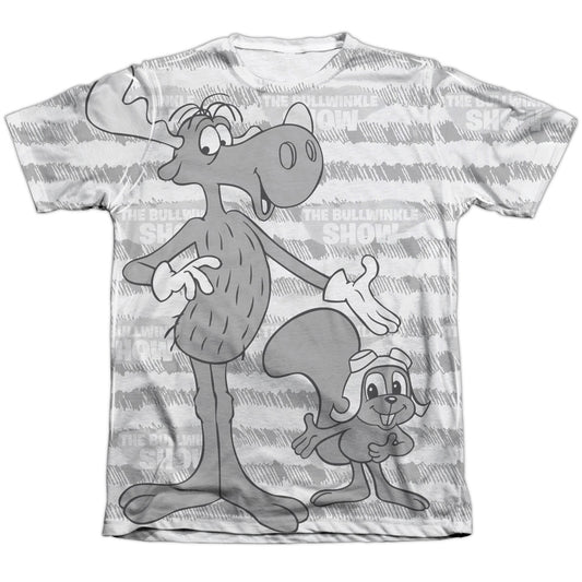 Rocky & Bullwinkle - Main Characters - Adult Poly/cotton Short Sleeve Tee - White T-shirt