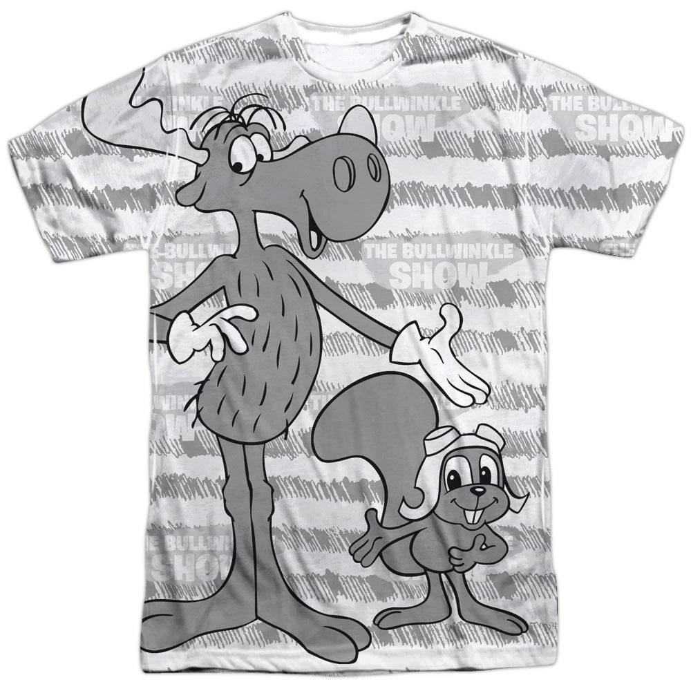 Rocky & Bullwinkle - Main Characters - Short Sleeve Adult Poly Crew - White T-shirt