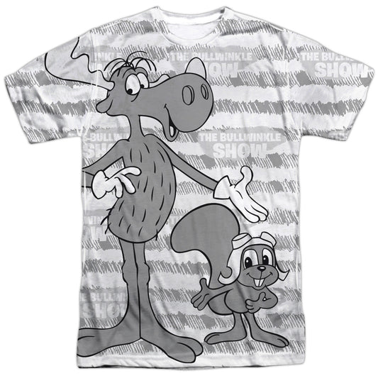 Rocky & Bullwinkle - Main Characters - Short Sleeve Adult Poly Crew - White T-shirt
