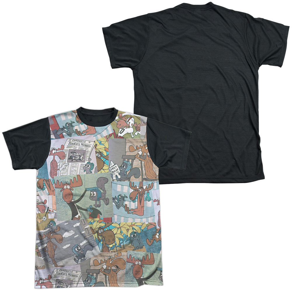 Rocky & Bullwinkle - Collage - Short Sleeve Adult White Front Black Back   - White T-shirt