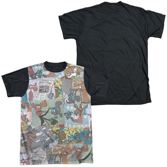 Rocky & Bullwinkle - Collage - Short Sleeve Adult White Front Black Back   - White T-shirt