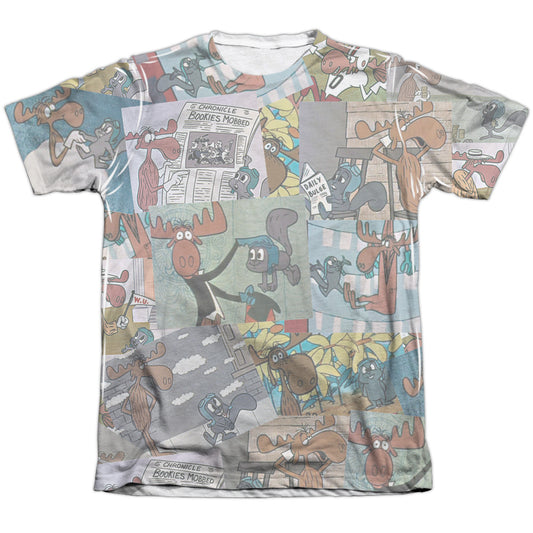 Rocky & Bullwinkle - Collage - Adult Poly/cotton Short Sleeve Tee - White T-shirt