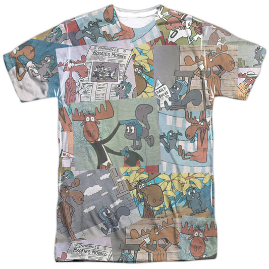 Rocky & Bullwinkle - Collage - Short Sleeve Adult Poly Crew - White T-shirt