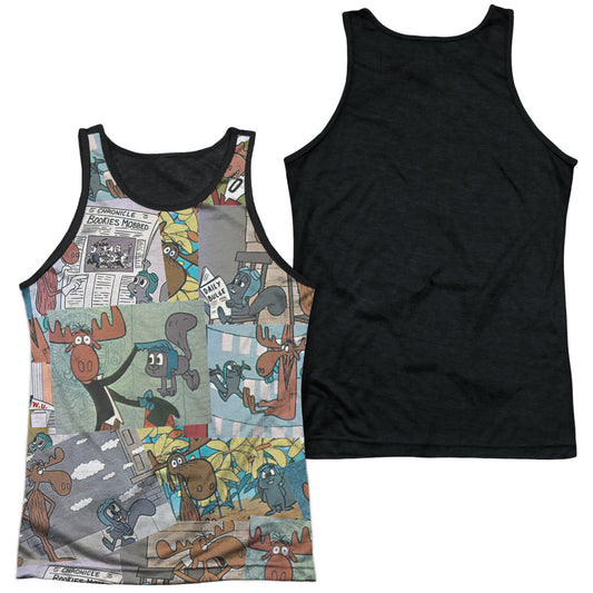 Rocky & Bullwinkle - Collage - Adult Poly Tank Top Black Back - White