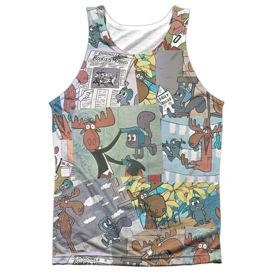 Rocky & Bullwinkle - Collage - Adult 100% Poly Tank Top - White