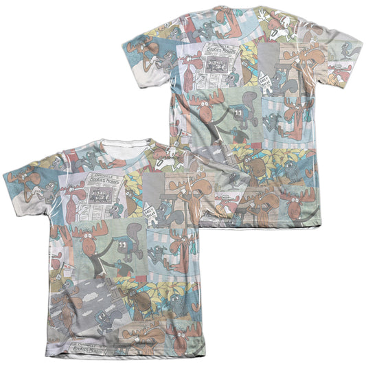 Rocky & Bullwinkle - Collage (Front/back Print) - Adult Poly/cotton Short Sleeve Tee - White T-shirt