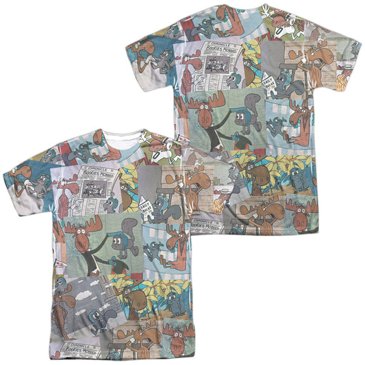 Rocky & Bullwinkle - Collage (Front/back Print) - Short Sleeve Adult Poly Crew - White T-shirt