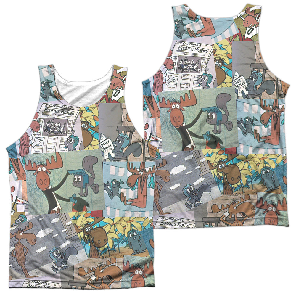 Rocky & Bullwinkle - Collage (Front/back Print) - Adult 100% Poly Tank Top - White