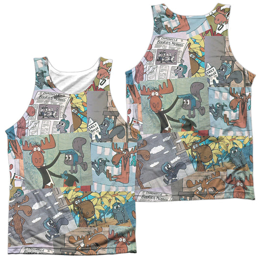 Rocky & Bullwinkle - Collage (Front/back Print) - Adult 100% Poly Tank Top - White